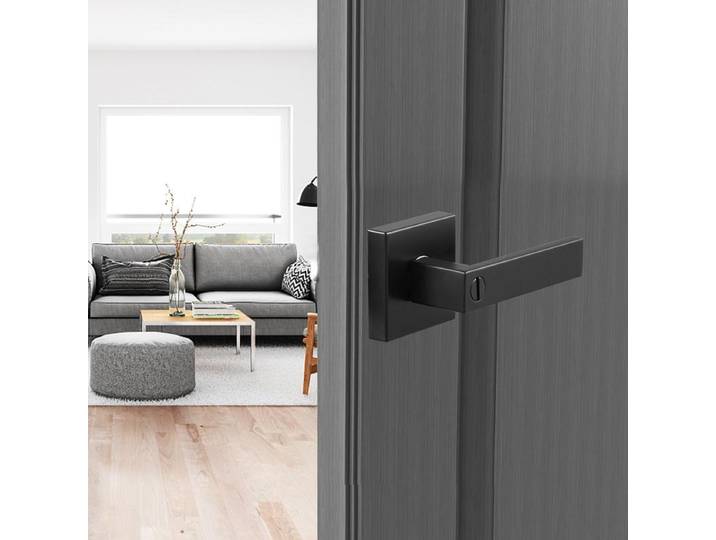 Poignées de porte intérieures 1 paire, poignée de porte à verrouillage avec pêne réversible droite-gauche, verrouillage sans clé, rotation 45° ° Pour ouvrir, salle de bain, toilettes, noir