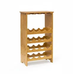 Relaxdays Weinregal Bambus HxBxT:84x50x24cm, für 16 Flaschen & 12 Gläser, mit Glashalter & Ablage, stapelbar, natur