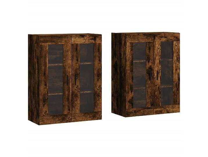 KKgypkn Wandschraenke 2 STK Raeuchereiche Holzwerkstoff Glastueren, Wandmontage, Sideboard Aufsatz, Stauraum Schrank, Feuchtigkeitsbestaendig