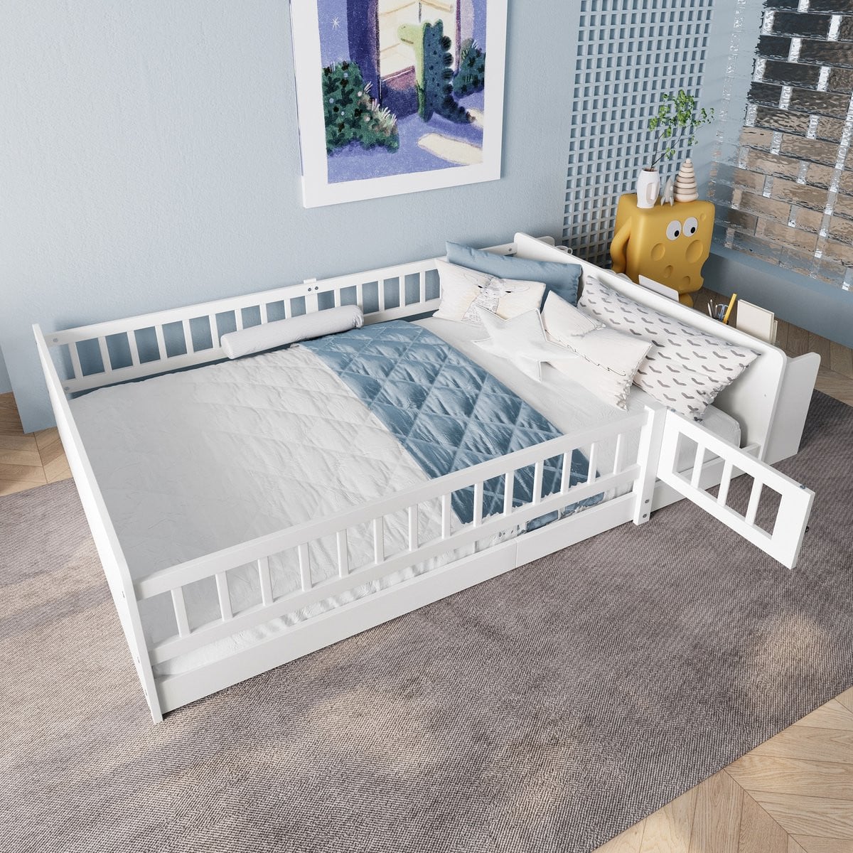 Sweiko Kinderbed met uitvalbeveiliging en opbergruimte - Wit - B/D: 140 x 200 cm