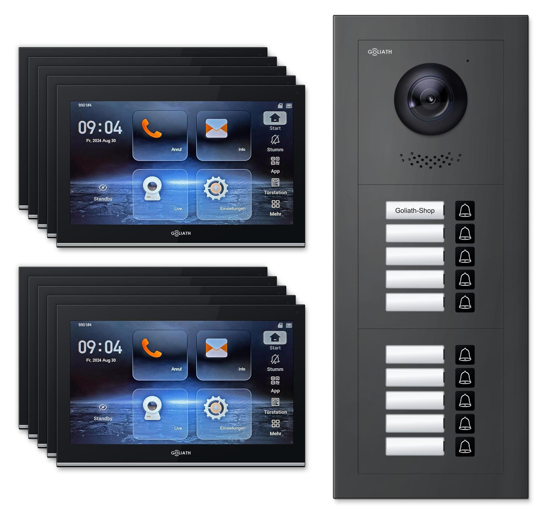 Goliath Premium IP GL-IPH1000A.2 Video-Türsprechanlage, 10 Familien, 10× 10 Zoll Schwarz, Anthrazit, Unterputz