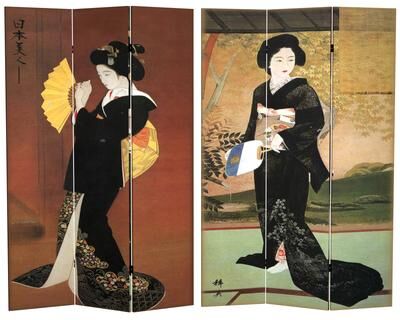 Red Lantern 6 ft. Tall Double Sided Japanese Ladies Canvas Room Divider