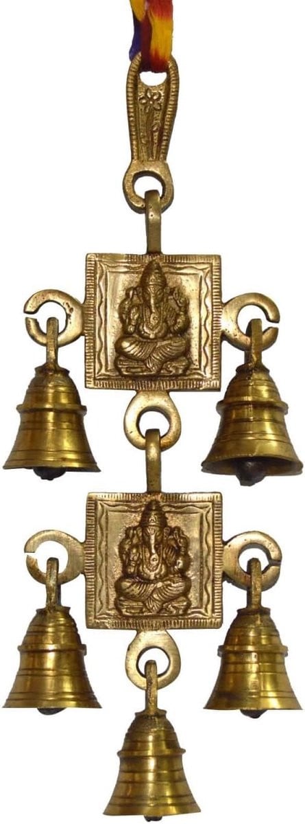 Zap Impex Shubh Labh Ganesha Wanddecoratie met Messing Belletjes voor de Deur
