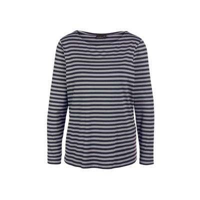Longpullover GOLDNER "Jerseyshirt mit Streifenmuster", Damen, Gr. 44, blau (marine, grau), Obermaterial: 95% Viskose CV. 5% Elasthan EL., eng Tubular, Pullover Longpullover, Bunt gewirkter und dadurch farbbeständiger Ringel