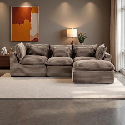 ZWYO HOSIMU "102"" Corduroy Cloud Sectional Sofa with Ottoman, Oversized Modular Couch with Deep Seat for Living Room Furniture Set"