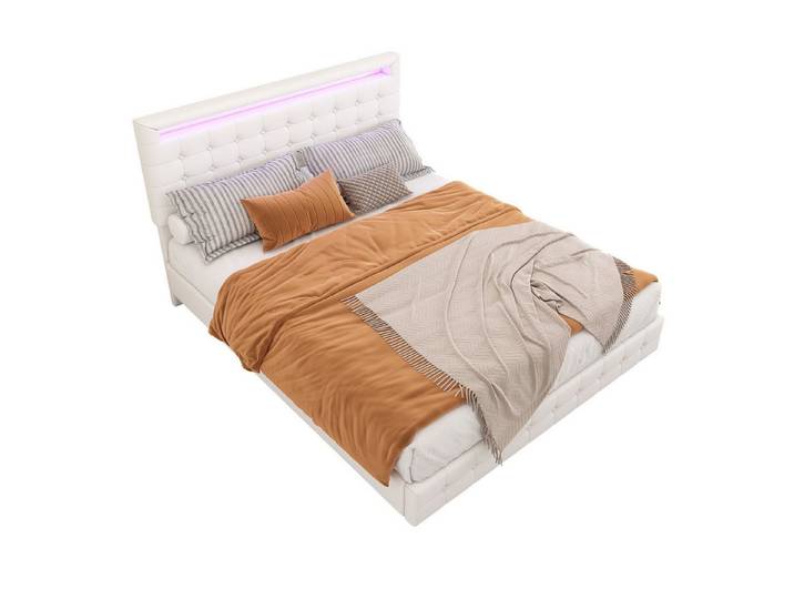 Odikalo Polsterbett Doppelbett Flachbett PU dreistufige Höhenverstellung Kopfteils 140*200