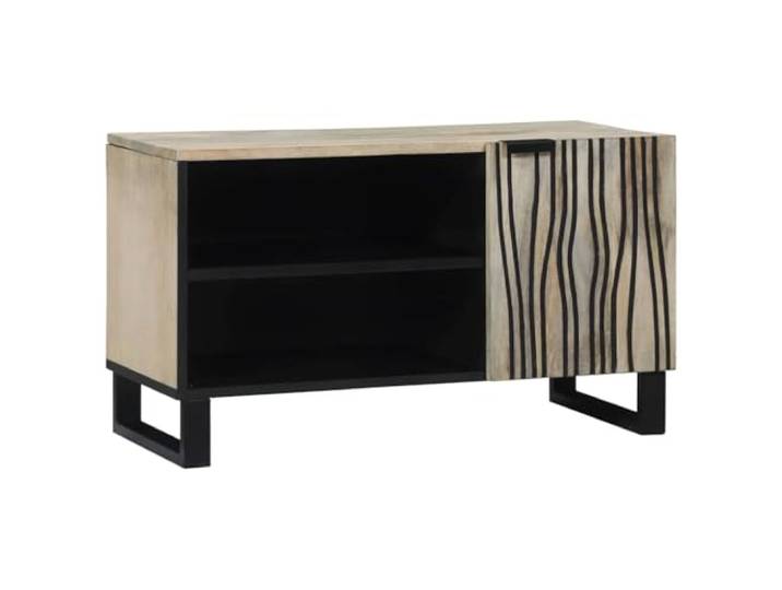 KUPTYERFG TV Board Lowboard Weiß 80x33x46 cm TV Schrank Holzwerkstoff Kompakter Fernsehtisch mit Tür und Regalen für Wohnzimmer und Schlafzimmer. Stabile Eisenbeine bieten festen Halt.
