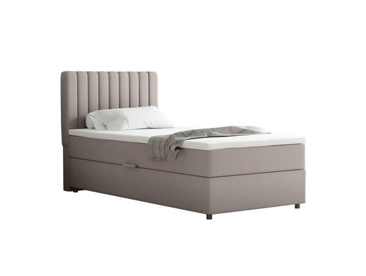 Homesy Boxbett Everest 90 x 200 cm Einzelbett mit hochwertiger Bonell-Matratze und Topper, Cappuccino, Holz, Mode, H3, 90x200 cm, Schlafzimmer, Betten, Boxspringbetten