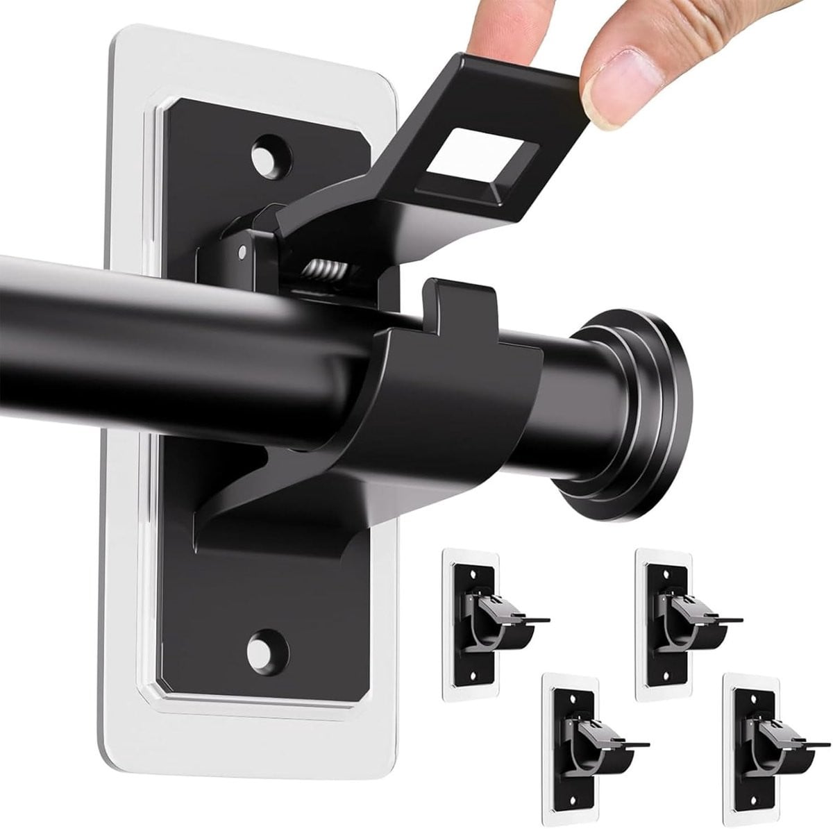Allecta Zelfklevende Gordijnroedehouders Zwart - Set van 4 - Multifunctionele Gordijnroedehaken