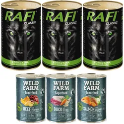 Rafi Classic mit Wildbret und Karotte in Sauce 3x1240g + Wild Farm Superfood MIX 3x400g