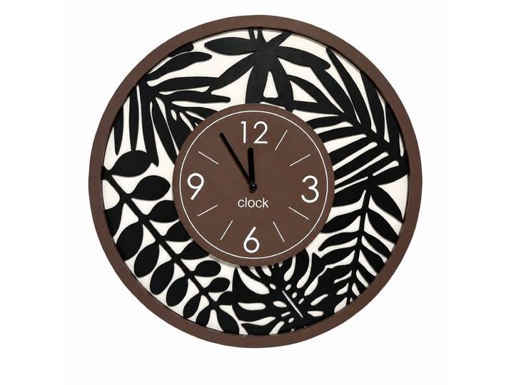Uhr GOODPRODUCT dekoratives Blattmotiv, aus MDF gefertigt , braun (schwarz), T:5cm, Wanduhren, Uhr, runde, grosse Wanduhr mit Quarzuhrwerk, ca.49cm
