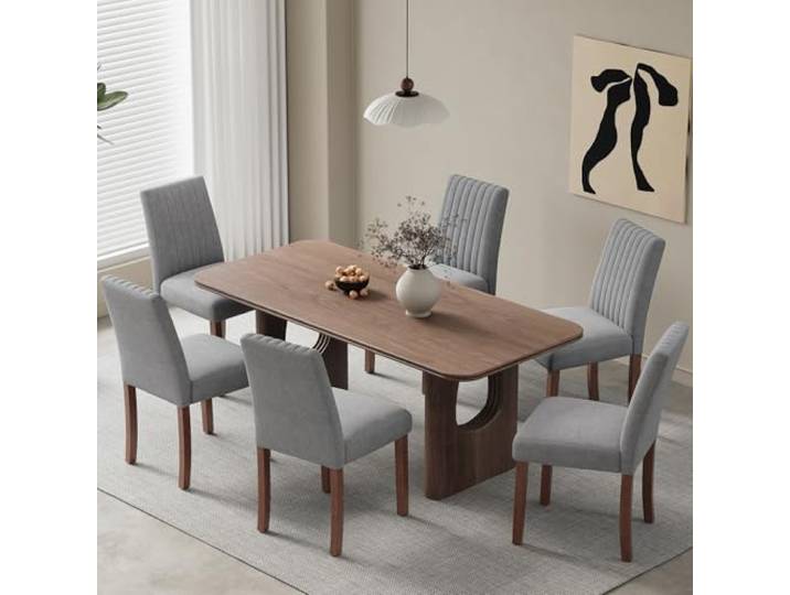COLAMY Esszimmerstühle 6er Set, Polsternder Stühle Esszimmer mit Rückenlehne, Küchenstühle Gepolstert, Stoff Dining Chairs Holzbeinen für Esszimmer, Küche, Restaurant, Dunkelgrau