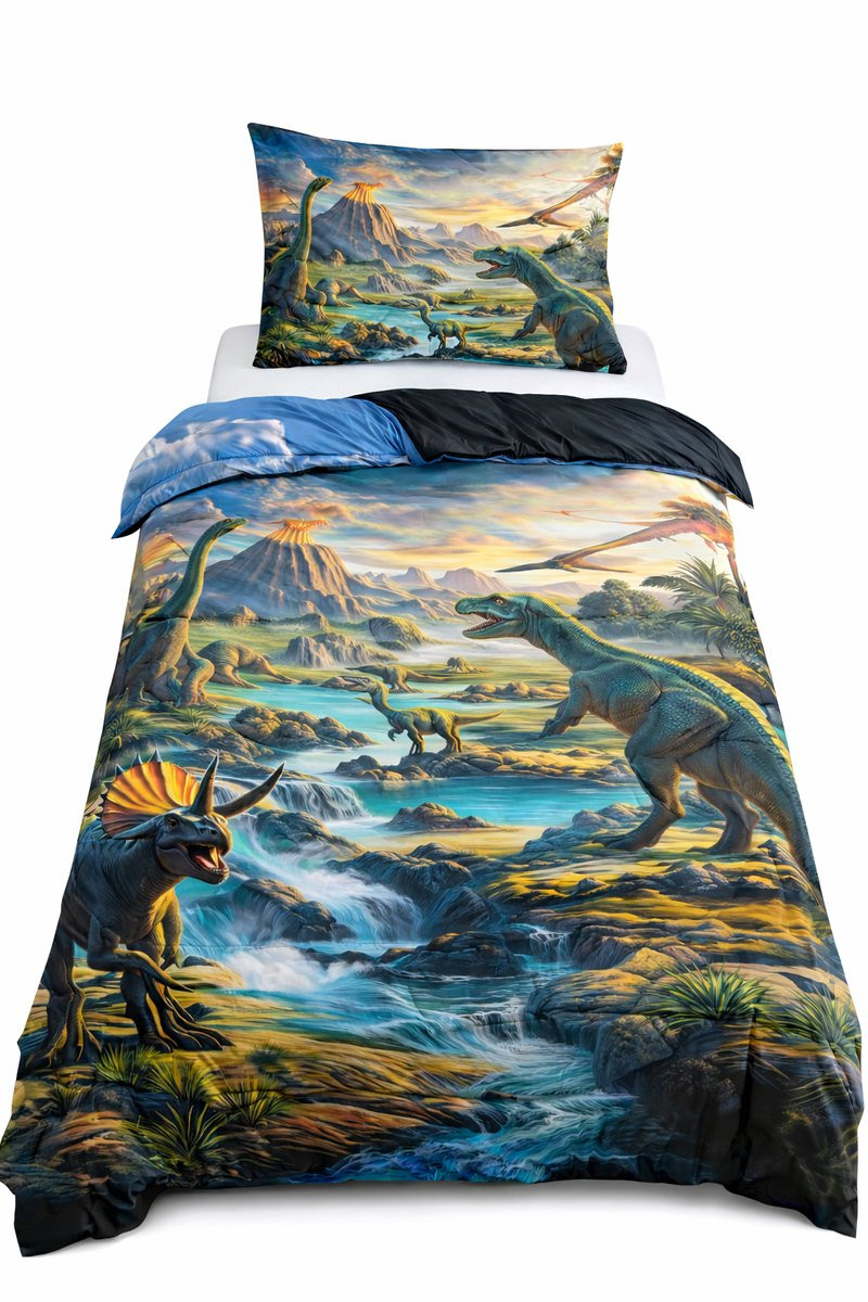 Vavida Dekbedovertrek Eenpersoons Dinosaurus Stegosaurus T-Rex B/D/H: 140 x 200 cm