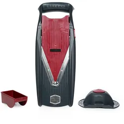 Börner Vital Gemüsehobel Basis Set Rot/Schwarz, mit Dressing Funktion, inkl. Mandoline, Fruchthalter, Marinierrolle, Einschub