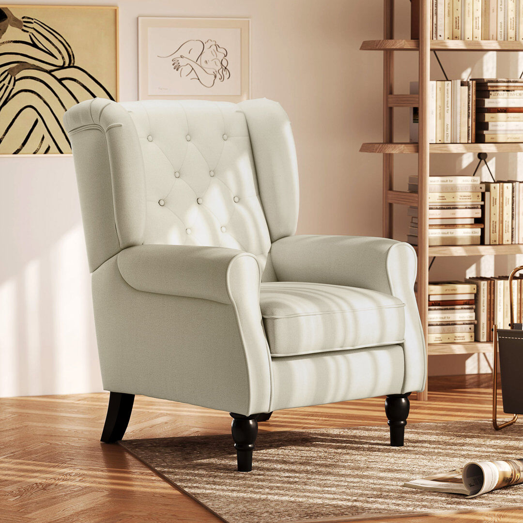 Rosalind Wheeler Crisbel Accent Armchair Home Furniture Retro Tufted Club Wood Fabric White 102cm H X 74cm W X 86cm D