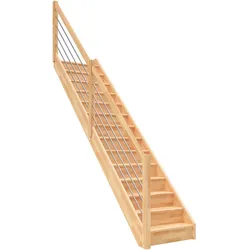 DOLLE Raumspartreppe Wangentreppe Paris Holztreppe, Edelstahlstäbe, bis 280,5 cm,Buche,Geradelaufend,mit Setzstufen,unbehandelt