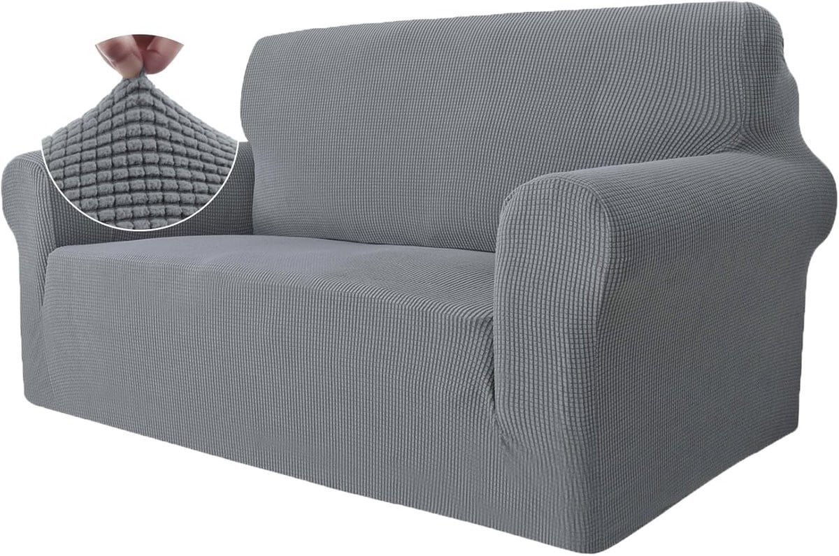Stretch Bankhoes 2 Zits - Universele Elastische Sofahoes met Armsteun - Grijs