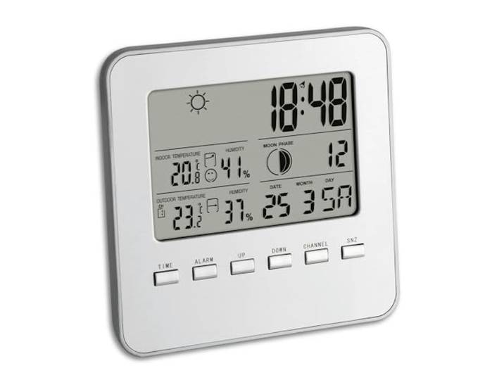 TFA Dostmann Quadro draadloos weerstation, buitentemperatuur, binnentemperatuur, maanfasen, binnenklimaat, tijd