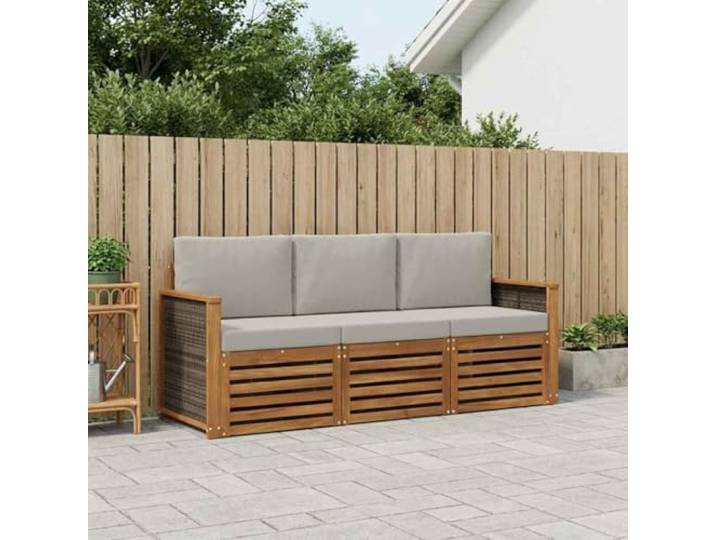 HFMDRMU Modulares Sofa Set aus massivem Akazienholz mit Kissen, 3-teilige Sofagarnitur für Garten, Patio oder Poolbereich, langlebiges Outdoor-Sitzsofa mit Lamellendesign und Armlehnen