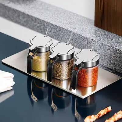 Discount Dollar Deals Spices Glass Seasoning Jar With Spoon, Sugar Salt Shaker, Pepper Seasoning Container Spices Glass Seasoning Jar With Spoon, Sugar Salt Shaker, Pepper Seasoning Container