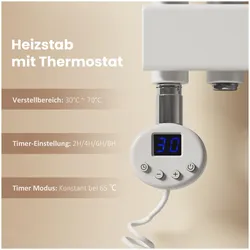 Emke Elektrischer Handtuchwärmer mit Heizstab und Timer, Weiss 1041x600mm 600W, Heizkörper, Weiss