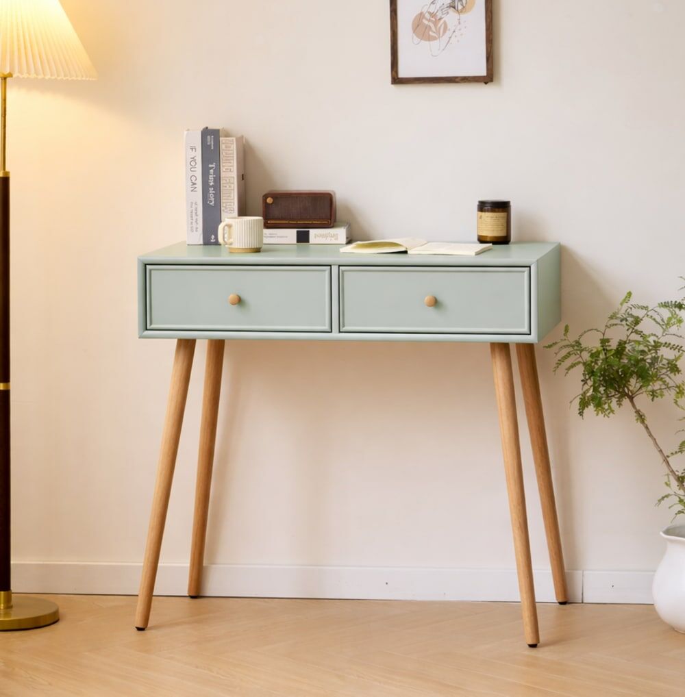 Nordlys Console 2 tiroirs en bois vert menthe Vert 42x79x80cm