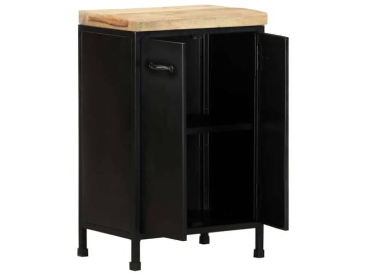GFMGUEMV Sideboard 47x35x76 cm aus rauem Mangoholz mit Eisengestell Raues Mangoholz, pulverbeschichtetes Eisen, 2 Türen, vielseitig nutzbar, individuelle Optik