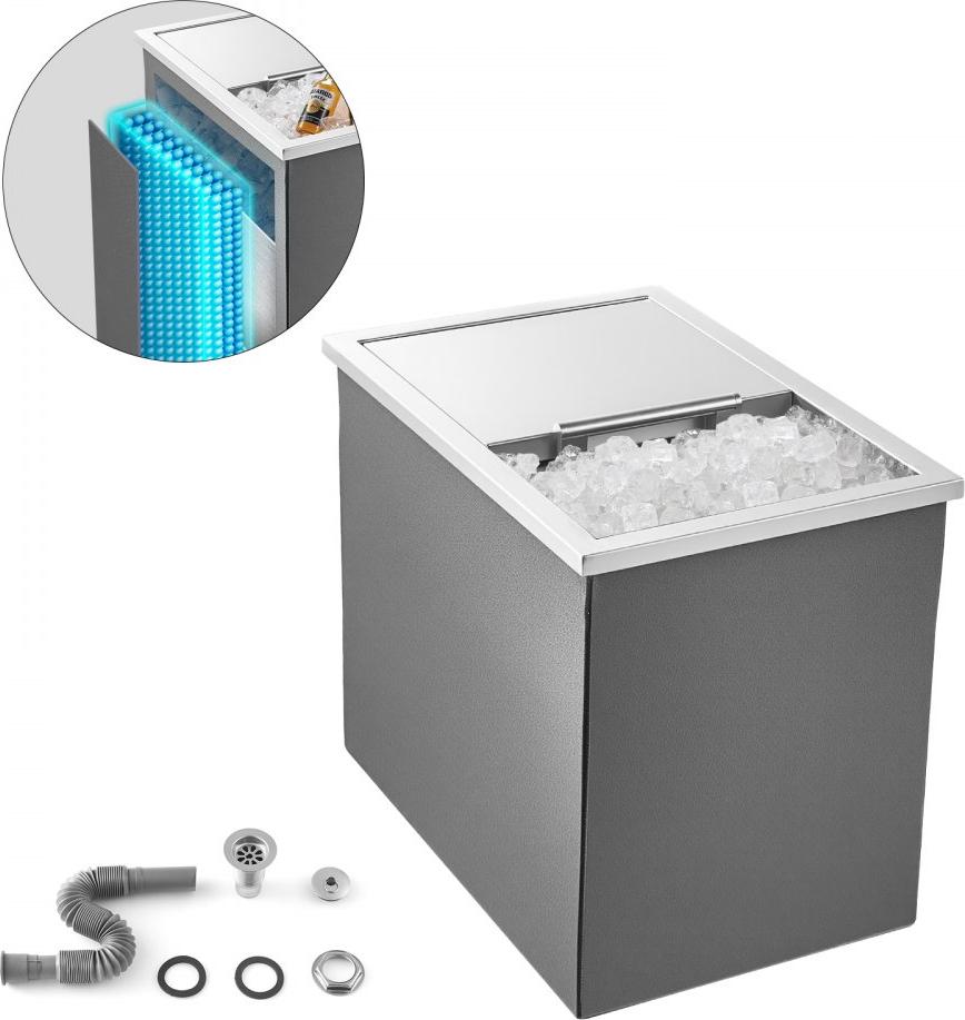 Einbau-Eisbox Eiskühler - Edelstahl Eisbehälter 455x305x400mm - Fassungsvermögen 27,1L