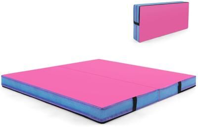 Costway 4ft x 4ft x 4in Bi-Folding Gymnastic Tumbling Mat with Handles and Cover-Pink