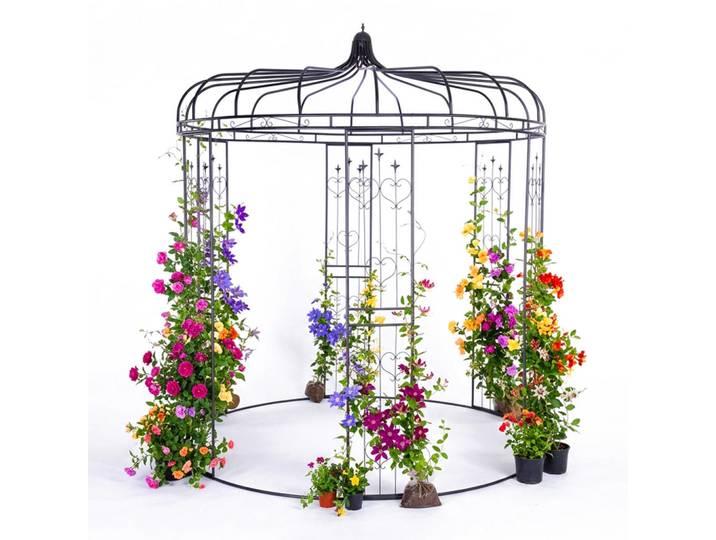 Relaxdays Rosenpavillon Schwarz Stahl 271x232 cm, Metall, 232x271x232 cm, Dekoration, Gartendeko