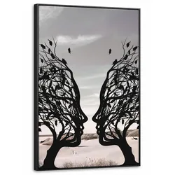 LEINWAND Bilder mit Rahmen - Strand - Meer - Menschen - Baum - Moderne Kunst - 60x90