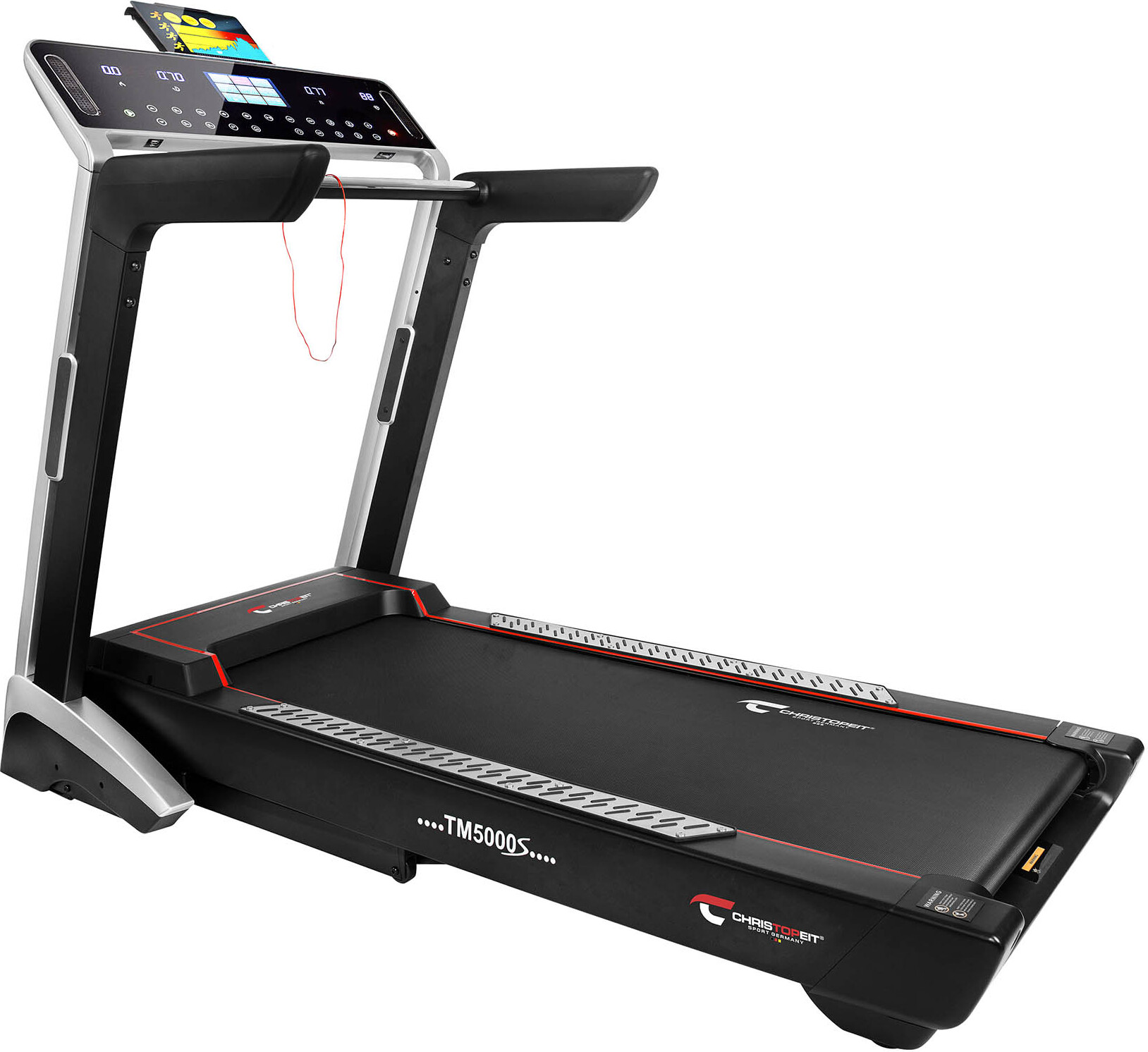 Christopeit Laufband TM 5000 S - 51x141 cm Cushion System, Magnetbremsung, bis 22 km/h, 35 Trainingsprogramme, 7" TFT LED Display, Bluetooth & FitShow kompatibel, Audio-Anschlüsse, Tablet-Halterung, Klappbar & Transportrollen