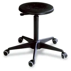 PROREGAL Drehspindel-Hocker Atlanta | Sitzhöhe 40-54cm | Tragfähigkeit 110kg | Polyurethane-Sitz | Stahl-Fußkreuz mit Rollen | Schwarz