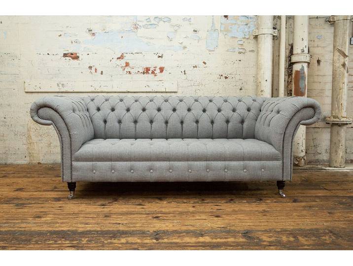 JVmoebel Chesterfield-Sofa Graues Textils Sofa im Chesterfield-Stil mit hochwertiger Polsterung, Packung, Made in Europa