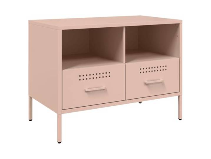 KUPTYERFG TV-Schrank Metall Lowboard Rosa 68x39x50,5 cm Kompakter Fernsehtisch aus kaltgewalztem Stahl im Industrie-Stil mit 2 Fächern und 2 Schubladen fürs Schlafzimmer.