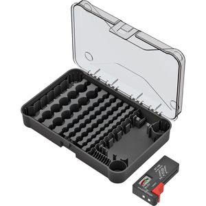 Kistenberg Batterie-Aufbewahrungsbox, für 85 AA / AAA / C / D / 9V Block Zellen, mit Batterietester