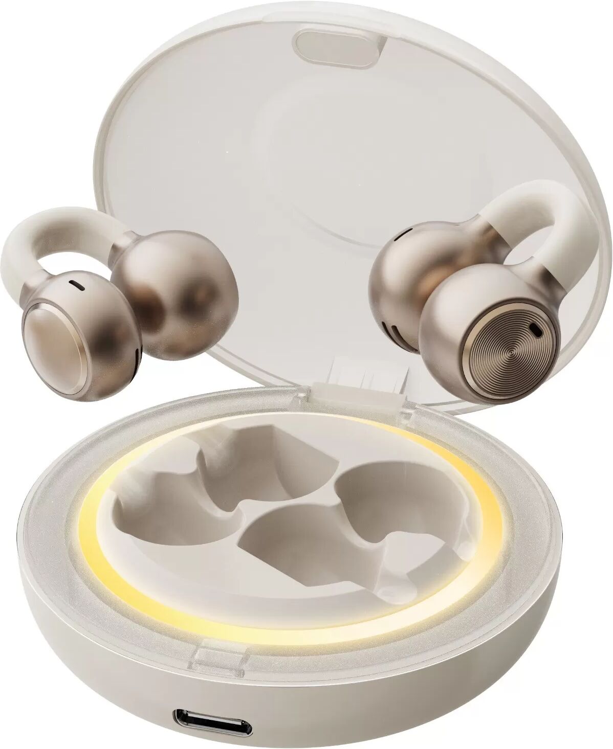 INF Offene Sport-Bluetooth-Kopfhörer mit Ohrbügel – Komfort, Klang und Stil Beige