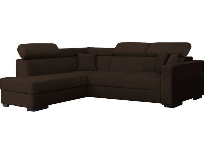 Ecksofa, Braun, 267x198 cm, Samt, Bettfunktion & Bettkasten, Klassisch, Home-affaire