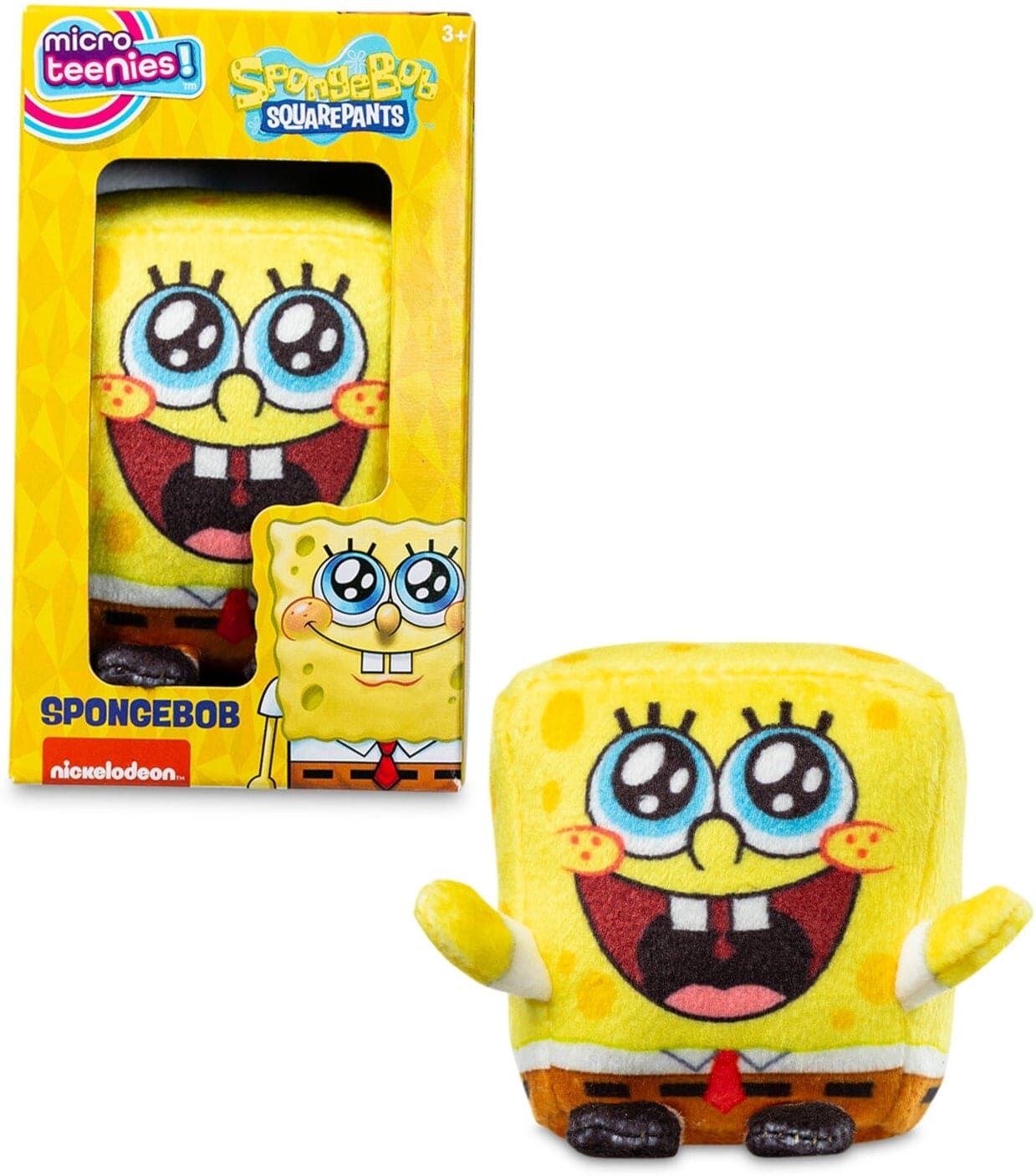 Basic Fun Micro Teenies 3-inch Plush Spongebob Squarepants - Spongebob (Mouth Open) for Kids, Ages 3 and Up, Collectible Toy