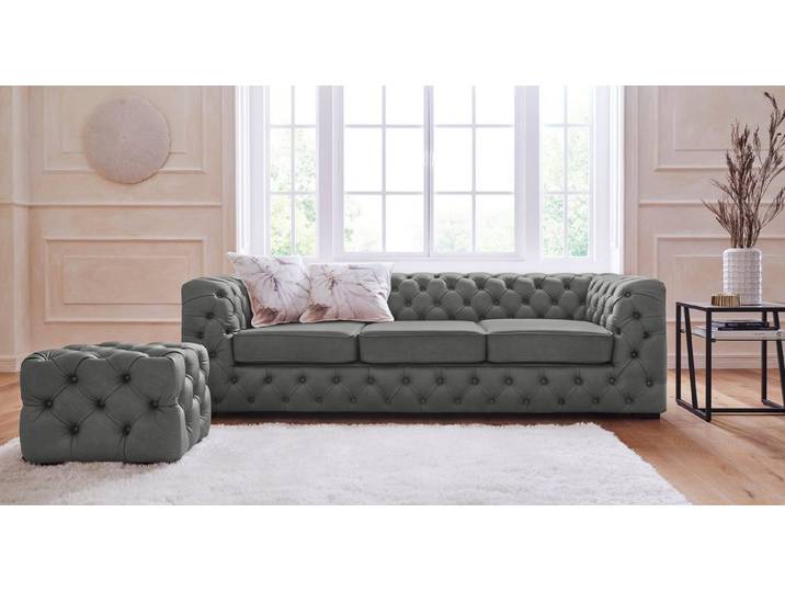 Home affaire Chesterfield-Sofa Kalina, B: 230cm, handgefertigt, hochwertiger Stoff und Leder, klassische Chesterfield-Knopfheftung, sehr hochwertige Verarbeitung