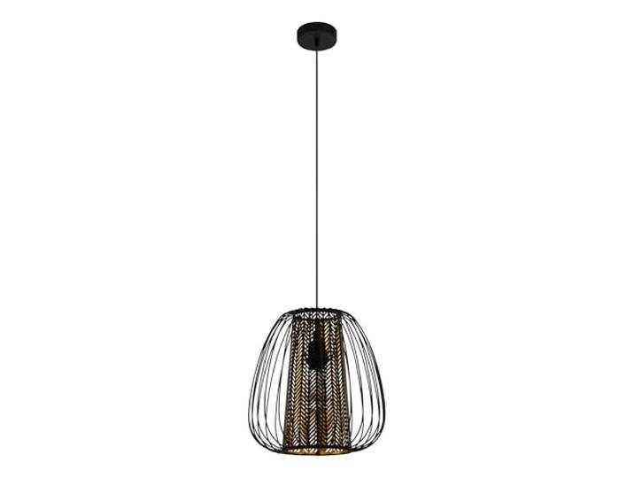 Eglo Suspension luminaire Curasao\, lustre chambre\, plafonnier salon ou salle à manger en métal et textile noir\, intérieur doré\, douille E27