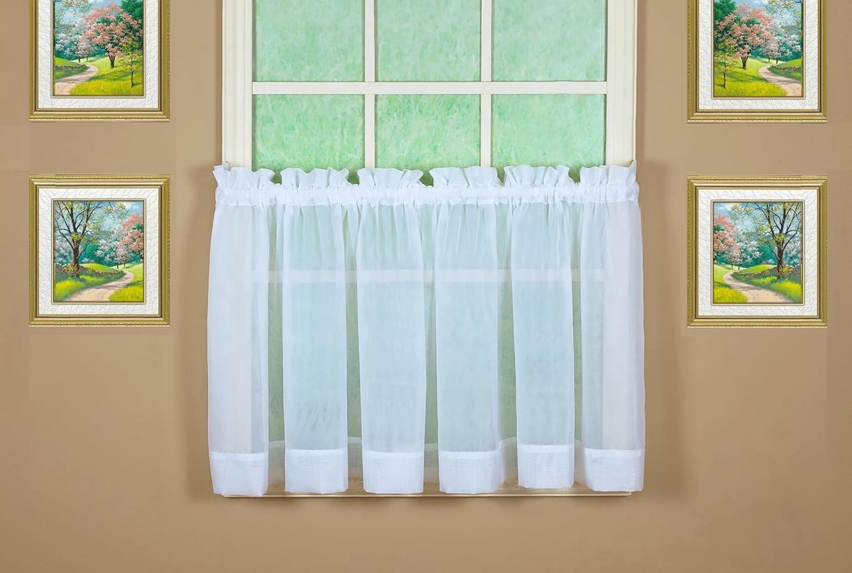 Emelia Original Voile Tier Pair Gordijnen, Wit, B: 152,4 cm x L: 76,2 cm