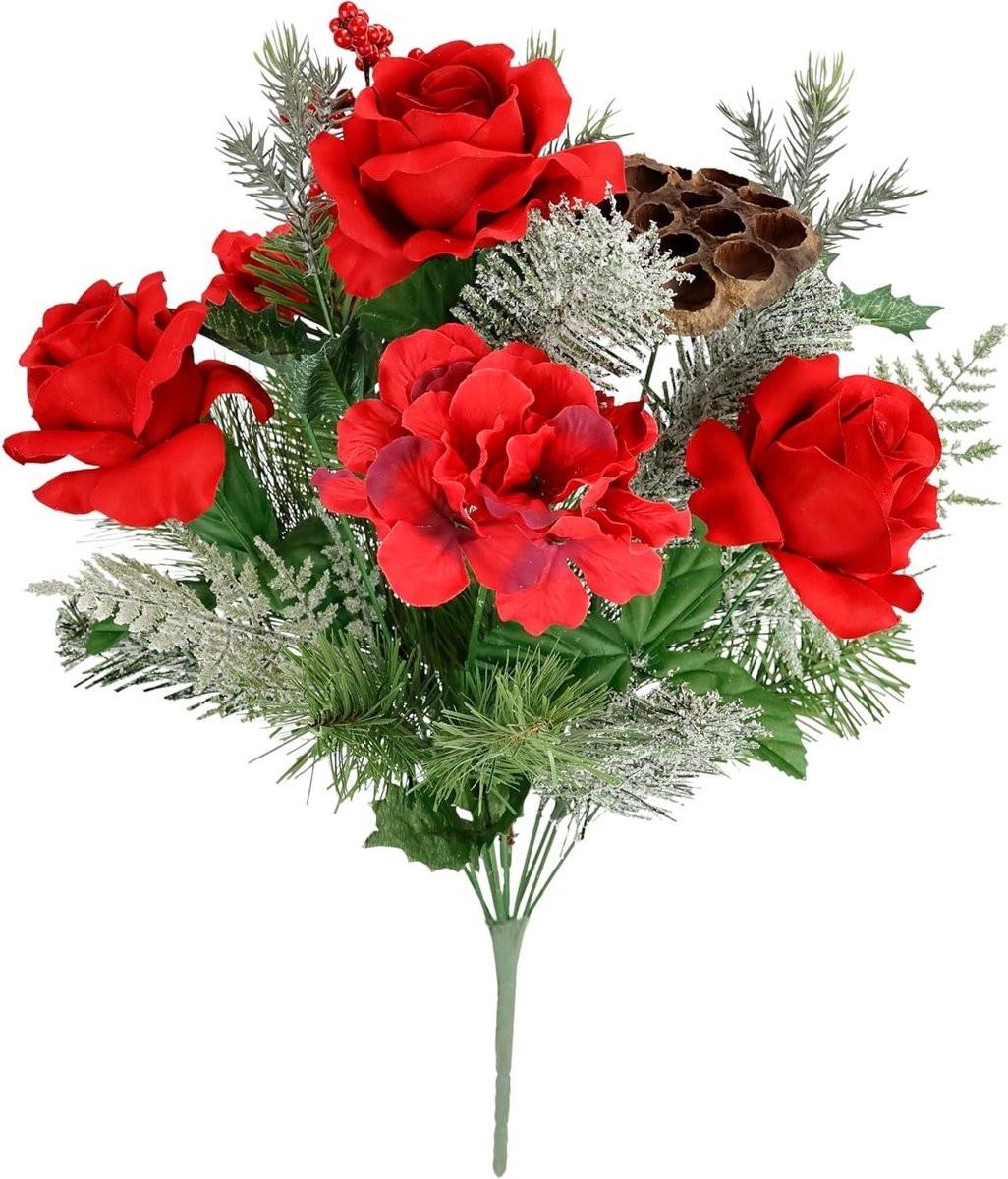 Rood kunstbloemen boeket van zijden bloemen voor woonkamer decoratie, 45 cm