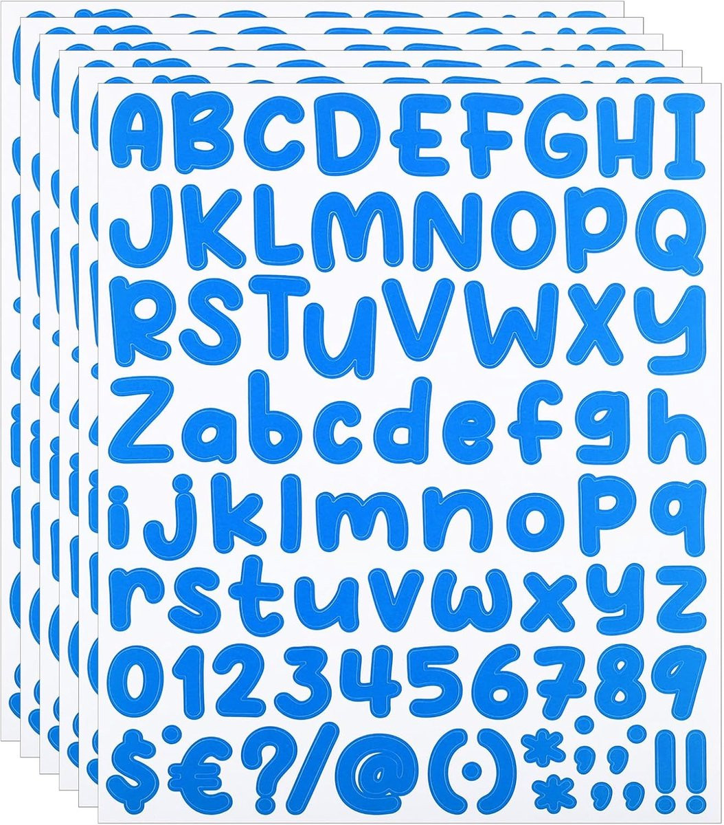 Alfabet Cijfer Stickers - Zelfklevende Letters voor DIY Decoratie - Waterdichte Vinyl - 6 Vellen - Lichtblauw