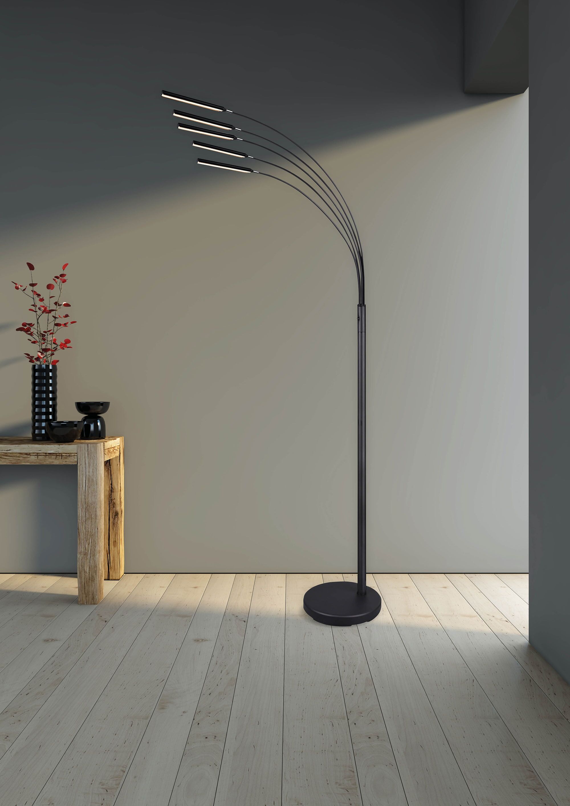 REALITY LEUCHTEN LED Stehlampe "Reed", grau (nickelfarben), 5, H: 196cm, Leuchten, Sensordimmer, Memory Funktion, LED Stehlampe