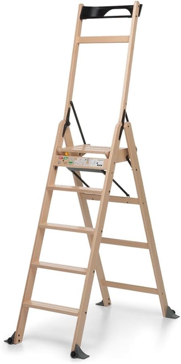 Klapladder Vouwladder Trapladder van Massief Beukenhout - Hoogte: 111 cm - Naturel
