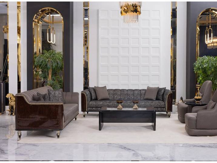 JVmoebel Polstergarnitur Graues Wohnzimmerset von JVMoebel mit Sofa, Sessel und Tischen, (Set, 4-tlg)