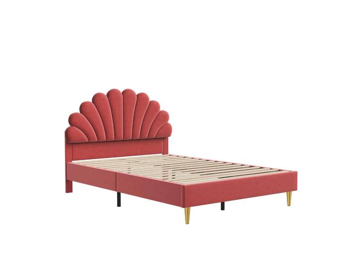 Shopentra Polsterbett 140x190 Rot Blütenform, Schwarz, Metall, Schlafzimmer, Betten, Polsterbetten
