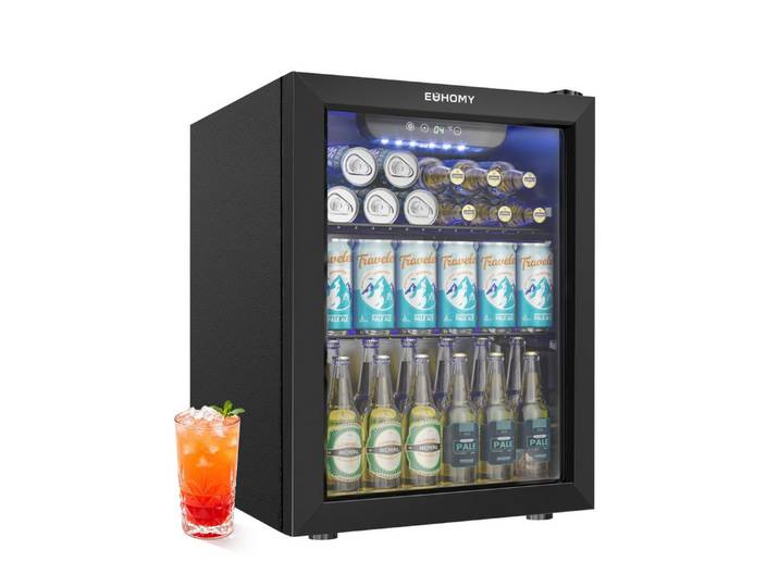 EUHOMY Getränkekühlschrank 48L für 68 Dosen, Leiser Bierkühler mit LED & Digitalanzeige BR001-60, 57.5 cm hoch, 43.2 cm breit, für Home Bar, Büro, Schlafzimmer & Gaming Room