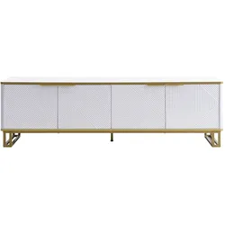 MODFU TV-Schrank MDF Weiß 160x37,5x48 cm mit geometrischen Türen und Kabeldurchführung
